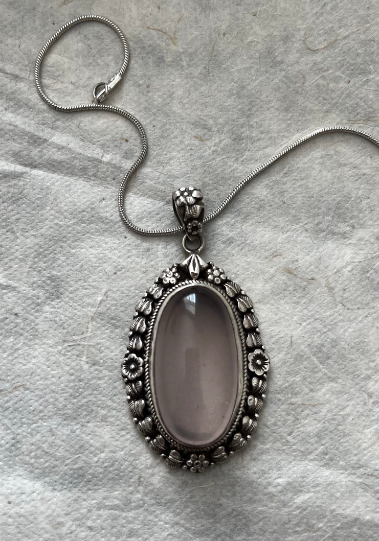 Authentic Rose Quartz teardrop/statement Pendants/sterling silver