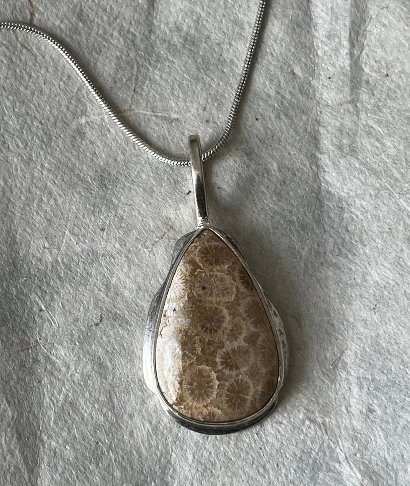 Coral pendant/handmade/sterling silver