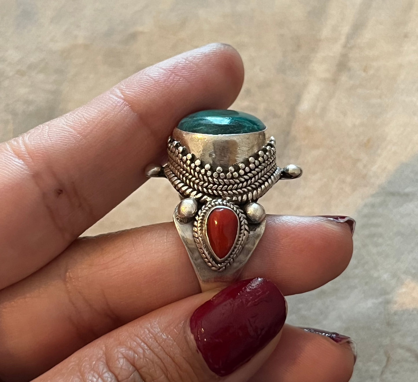 Turquoise Carnelian Ring/Sterling Silver/Handcrafted