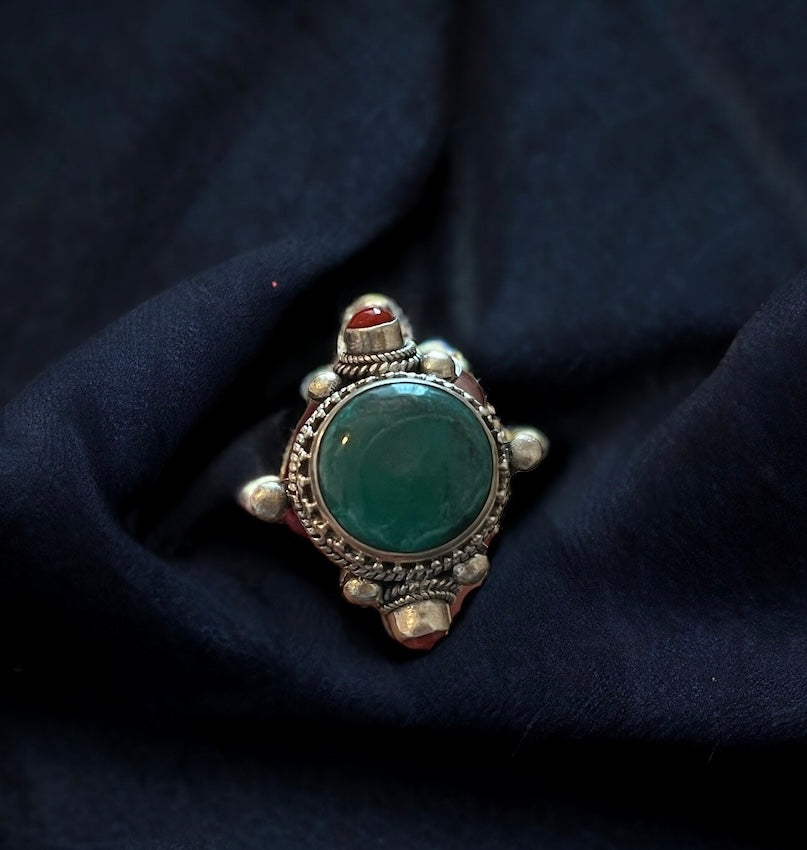 Turquoise Carnelian Ring/Sterling Silver/Handcrafted