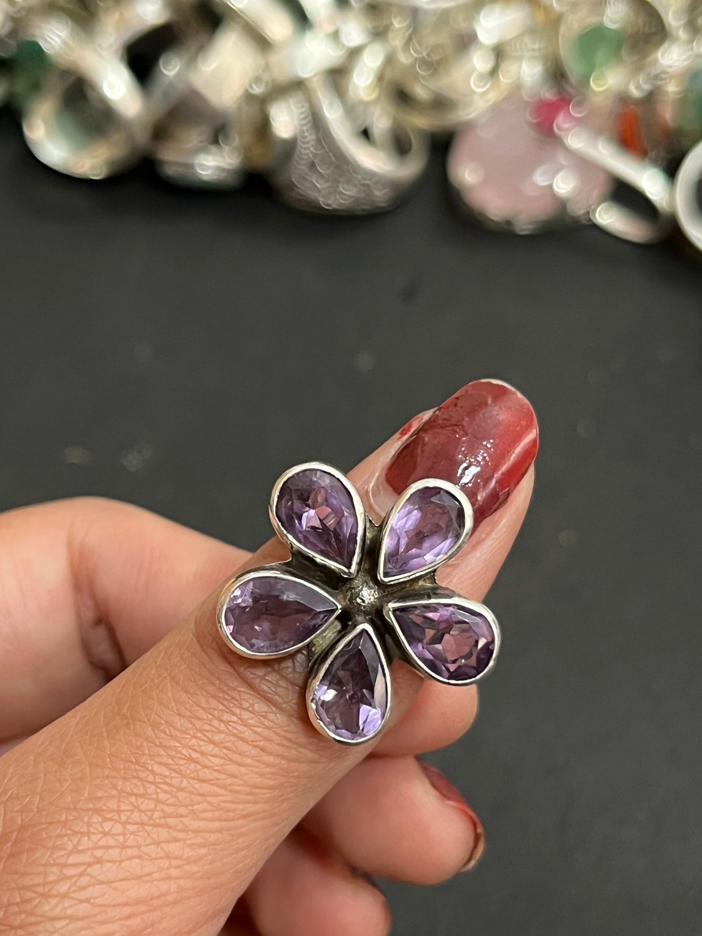 Pretty Amethyst Flower Ring