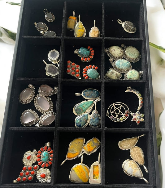 Trendy 40 Assorted Gemstone Sterling silver Pendants