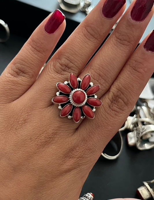 Premium Carnelians, flower statement ring/925 sterling silver/handmade