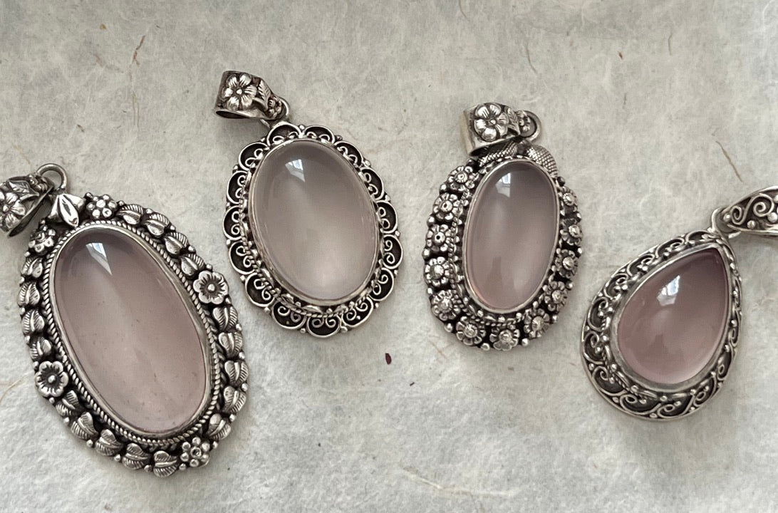 Authentic Rose Quartz teardrop/statement Pendants/sterling silver