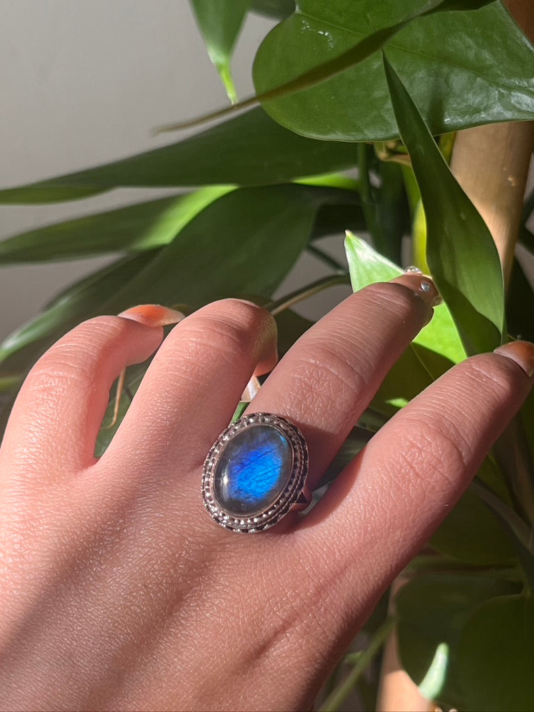 Rare Enchanting Labradorite sterling silver adjustable ring