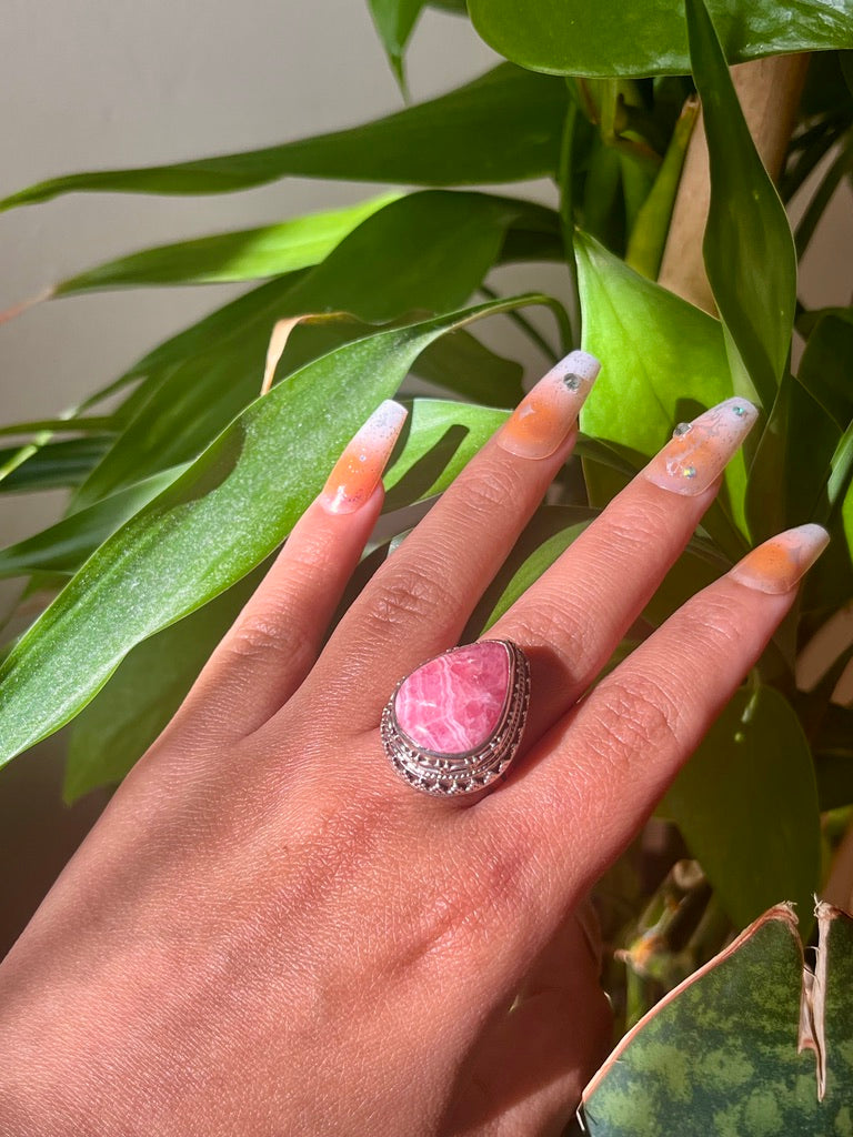 Natural Rhodochrosite Ring / Sterling Silver