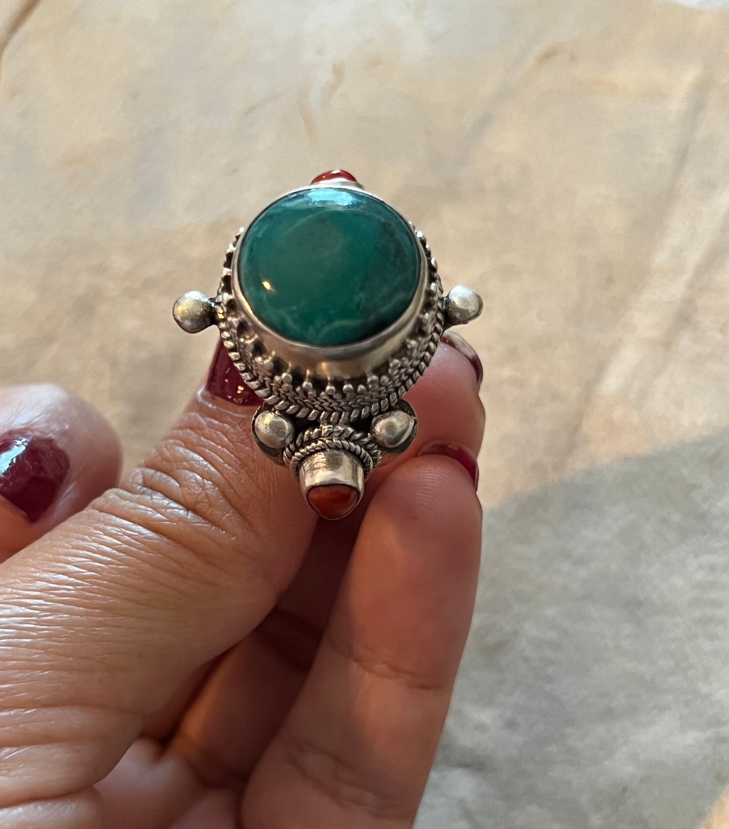 Turquoise Carnelian Ring/Sterling Silver/Handcrafted