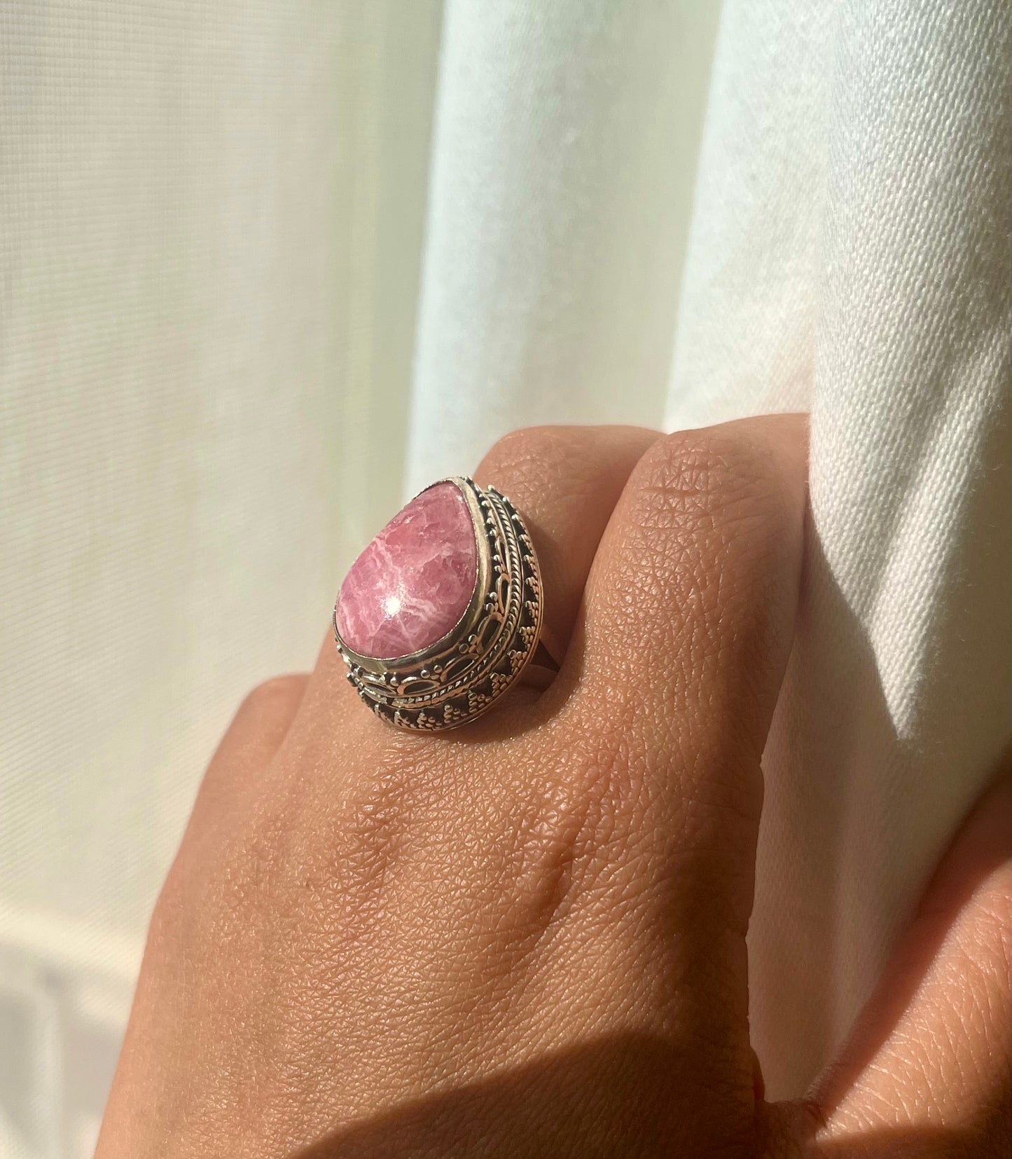 Natural Rhodochrosite Ring / Sterling Silver