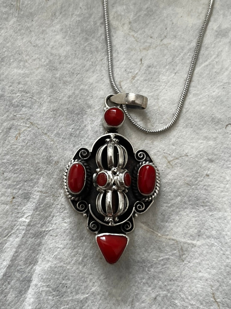 Bajra Carnelian Pendant/Handmade/Sterling Silver