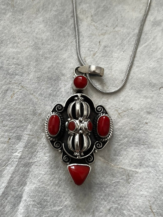 Bajra Carnelian Pendant/Handmade/Sterling Silver