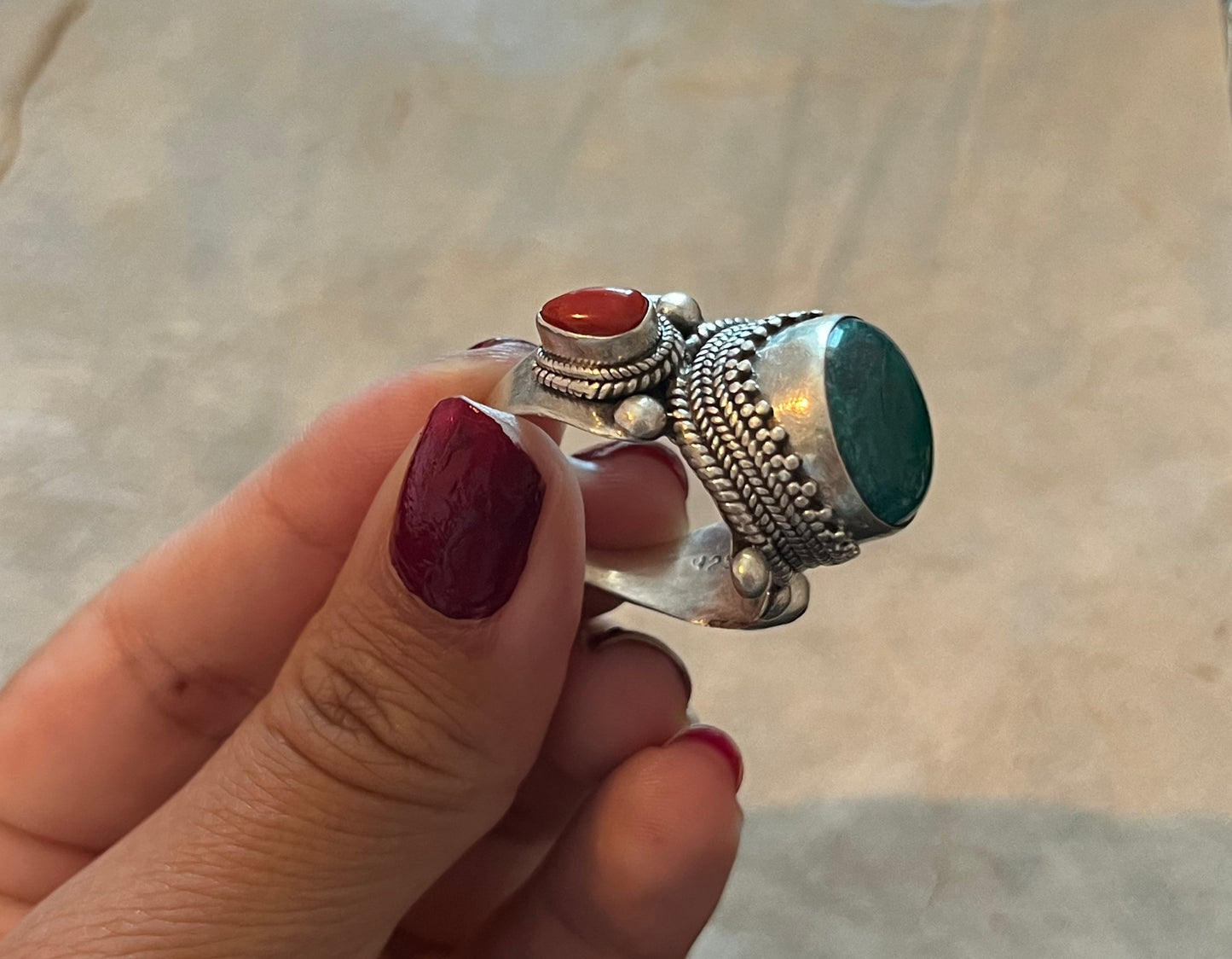 Turquoise Carnelian Ring/Sterling Silver/Handcrafted