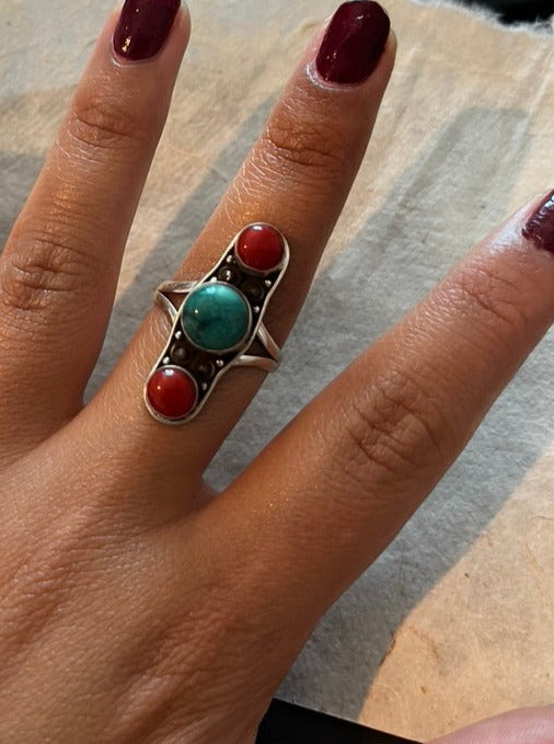 Turquoise Carnelian Ring/Sterling Silver/Handcrafted